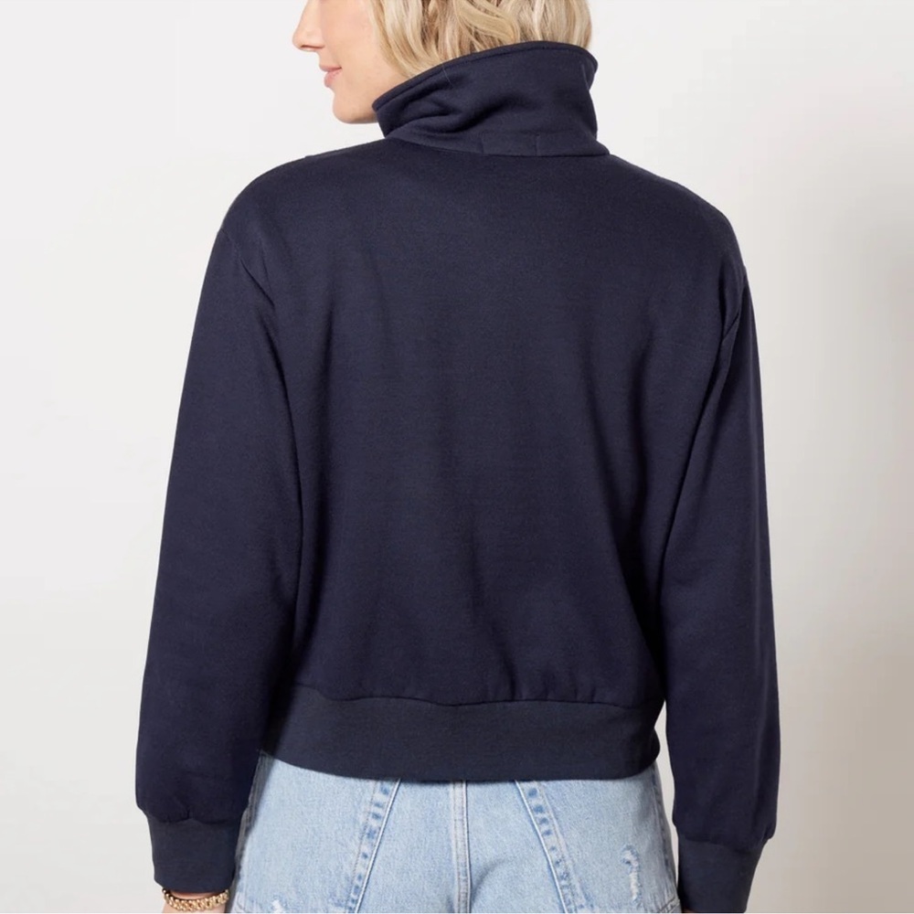 Evereve Chelsea Half Zip Long Sleeve Navy Blue Rainbow Zip Sweatshirt Small - Picture 4 of 14